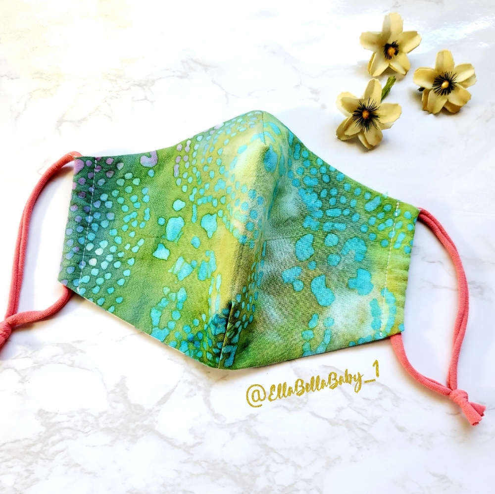 Green Tribal Batik Face Mask Filter 3 Layers Reuse